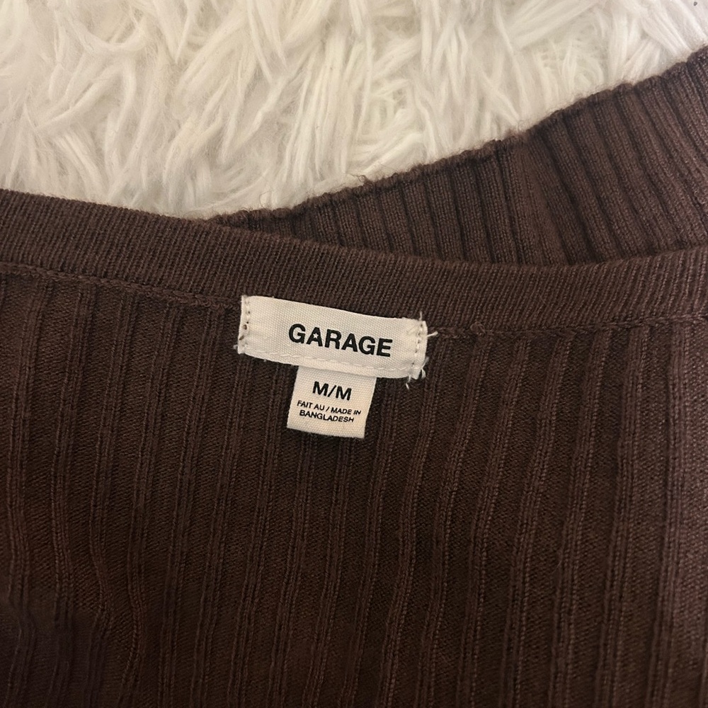 Garage brown tan cropped v-neck cardigan woman’s medium - Picture 6 of 7